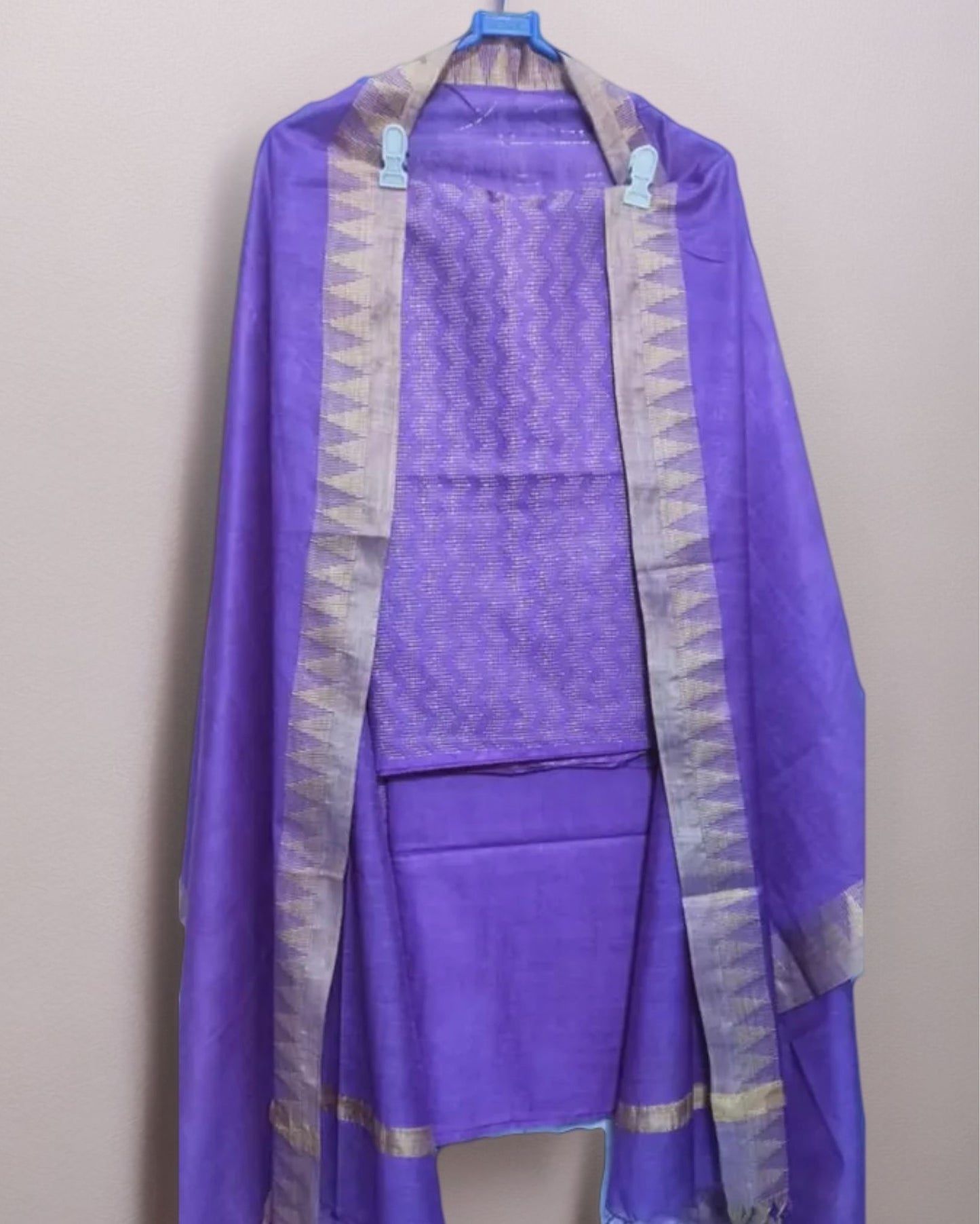 1549-Handcrafted Katan Silk Purple Suit Piece with Bottom and Dupatta