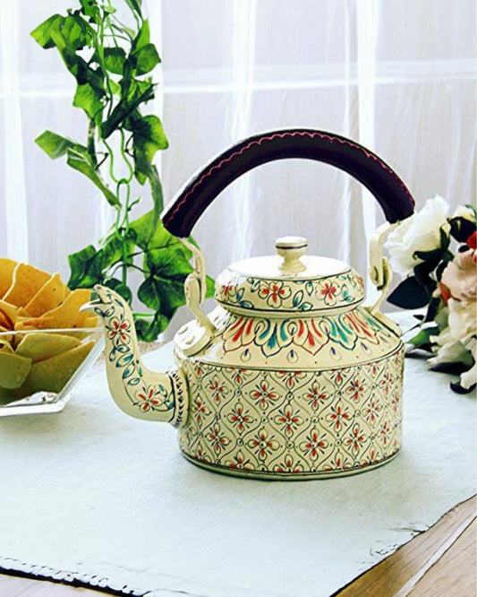 Classic Handpainted White Metal Kettle