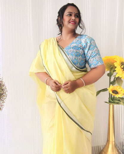Ethereal Pure Linen Hand Dyed Yellow Saree