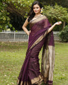 Musky Pure Maheshwari Silk Handloom Saree Wine & Gray
