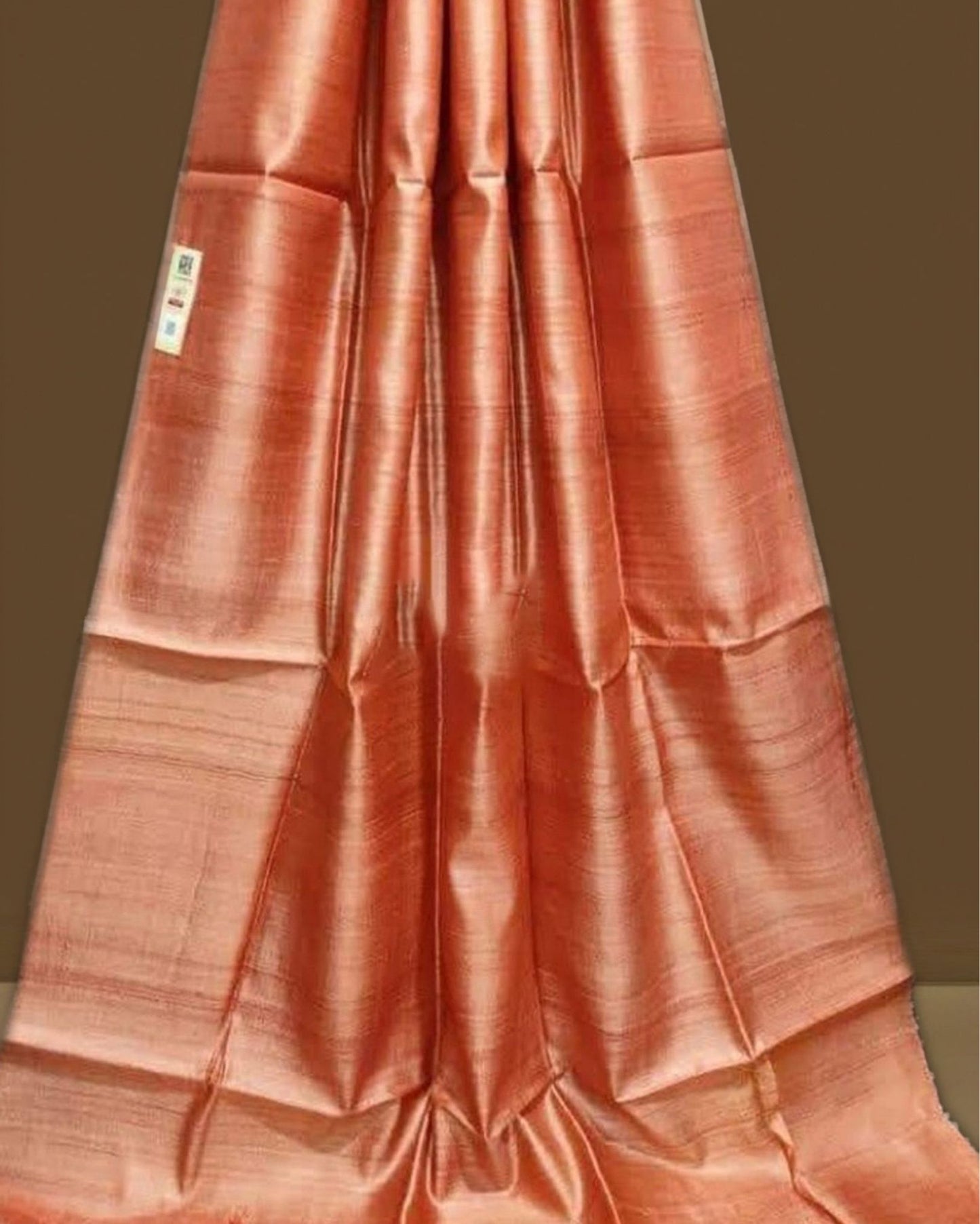 1022-Silkmark Certified Gichcha Tussar Handloom Hand Dyed Orange Saree with Running Blouse