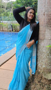 Alluring Handwoven Pure Linen Blue Saree