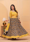 Indiehaat | Blockprinted Black & Yellow Lehanga Choli Set