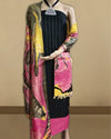 Abstract Katan Silk Marble Print Black & Pink Suit