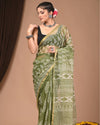 Indiehaat | Blockprinted Kota Doria Green Saree | Elegant