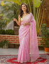 Pure Cotton Kota Doria Saree Pale Pink Jaal Embroidery