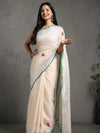 Beautiful Pure Linen Floral Embroidered Biege Saree
