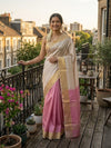 Handloom Kota Silk Beige & Rose Pink Saree