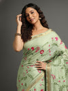 Mysterious Silk Linen Embroidered Green Saree