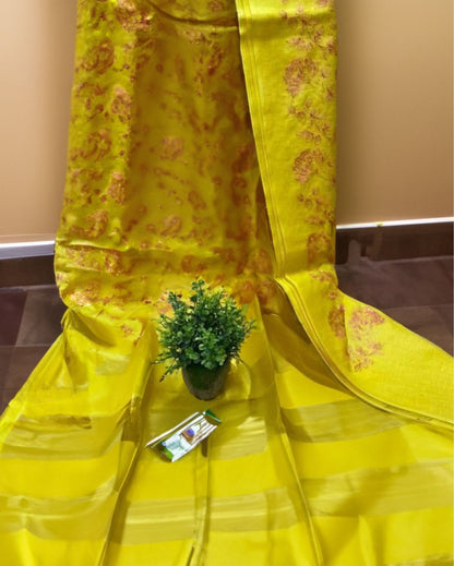 9086-Silkmark Certified Eri Silk Embroidered Yellow Saree with Blouse