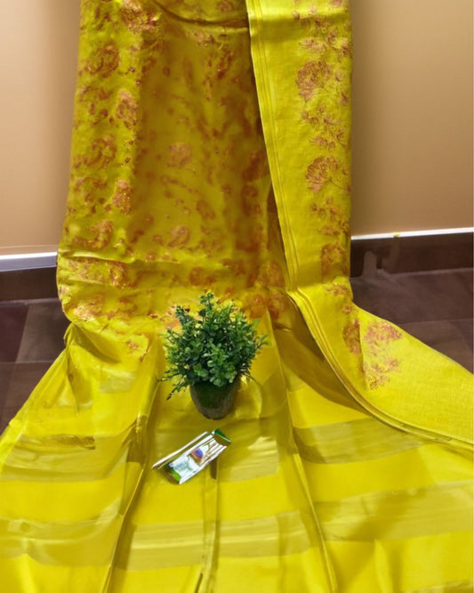 Silkmark Artistic Eri Tussar Silk Embroidered Yellow Saree