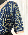 Crepe Silk Stitched Blouse Dark Blue Color Bandhej Design - IndieHaat