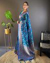 Indiehaat | Soft Silk Paan Triple Zari Woven Blue Saree