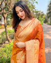 Indiehaat | Organza Floral Rainbow Zari Woven Orange Saree