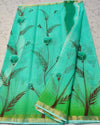 Indiehaat | Kota Cotton Hand Brush Print Green Saree