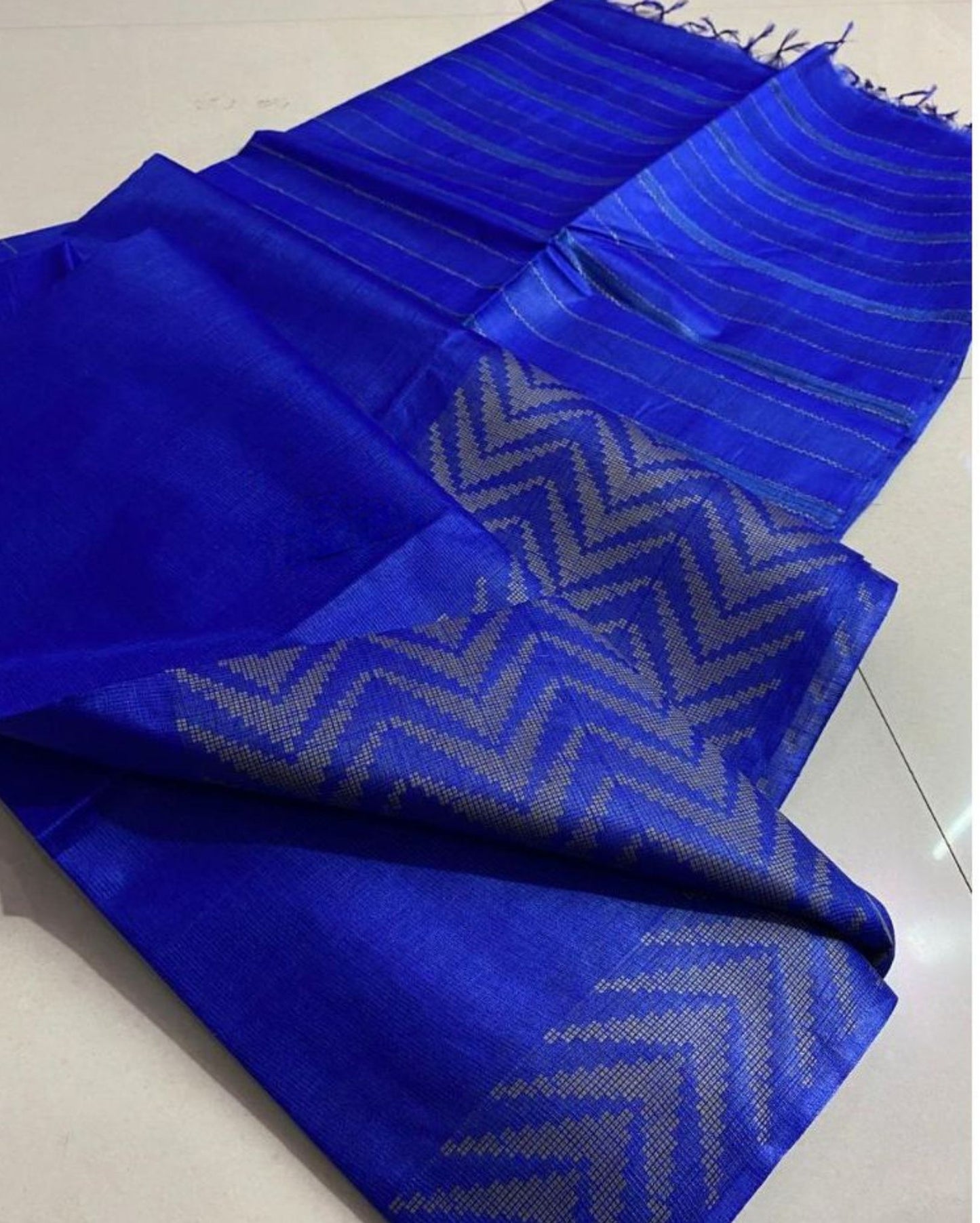 5022-Silkmark certified Chanderi Silk Blue Saree with Running Blouse