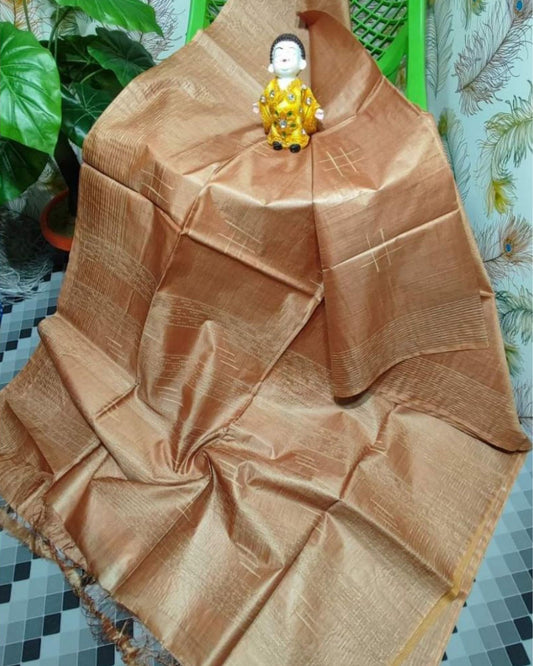 Katan Brown Silk Saree Handcrafted