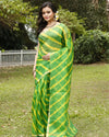 Elegant Pure Silk Kota Doria Green Saree Handcrafted