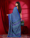 Indiehaat | Kashmiri Silk Blue Printed Saree