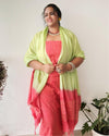Katan Silk Suit Piece Red and Green Color with Bottom and Dupatta-Indiehaat