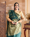Indiehaat | Banarasi Silk Green Saree Jaquard Weaving With Running Blouse