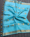 Dazzling Banarasi Silk Linen Blue Handloom Saree