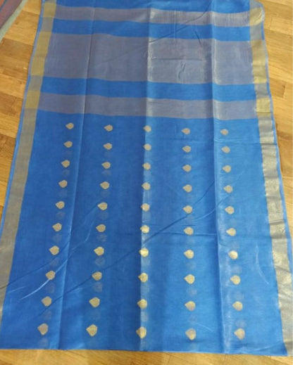 Blushing Banarasi Silk Linen Blue Handloom Saree
