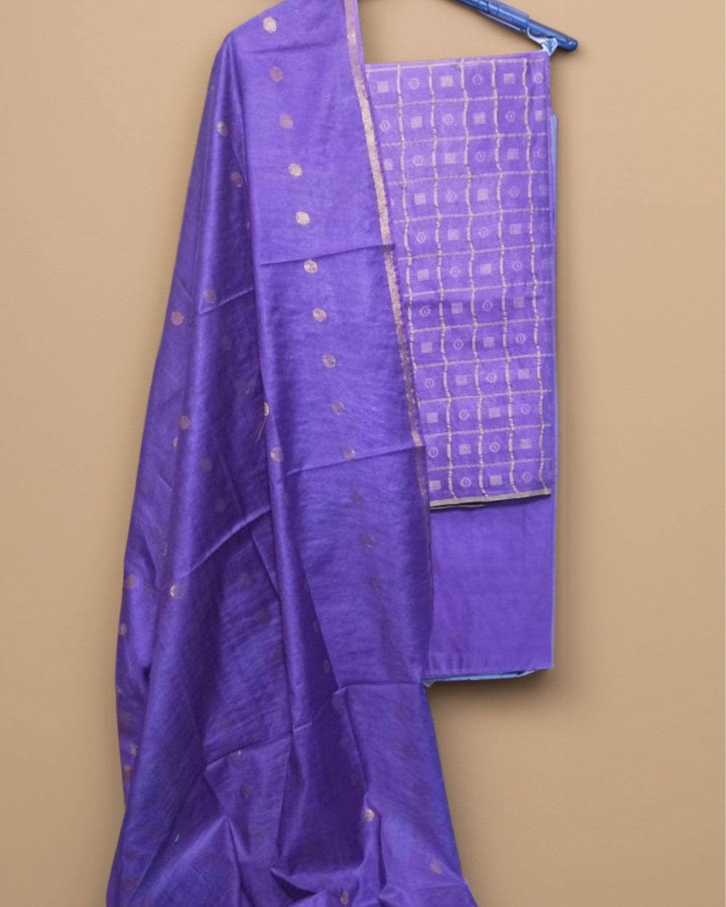 6032-Handcrafted Katan Silk Purple Suit Piece with Bottom and Dupatta