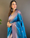 Indiehaat | Soft Silk Contrast Zari Woven Blue Saree