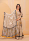 Indiehaat | Blockprinted Beige Lehanga Choli Set