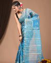 Indiehaat | Blockprinted Kota Doria Blue Saree | Elegant