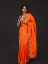 Silkmark Certified Kinetic Pure Tussar Cutwork Saree Orange