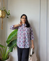 Indiehaat | Pure Cotton Peplum Top Gray Blockprinted