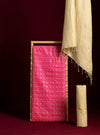 Indiehaat | Katan Silk Jaquard Dress Material Pink & Beige