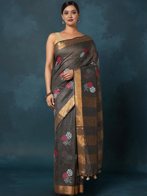 Indiehaat | Banswara Cotton Silk Saree Black