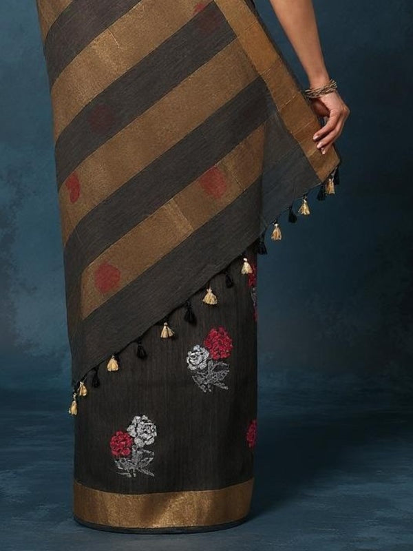 Indiehaat | Banswara Cotton Silk Saree Black