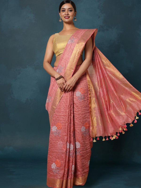 Indiehaat | Banswara Cotton Silk Saree Pink