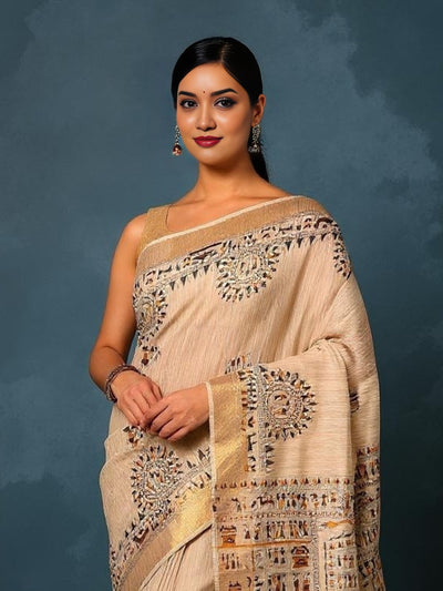 Indiehaat | Banswara Cotton Silk Saree Beige