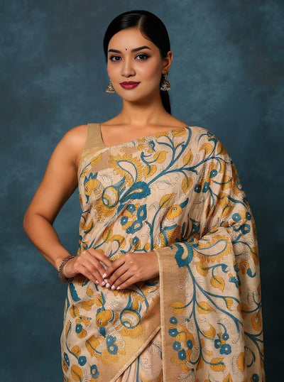 Indiehaat | Banswara Cotton Silk Saree Beige