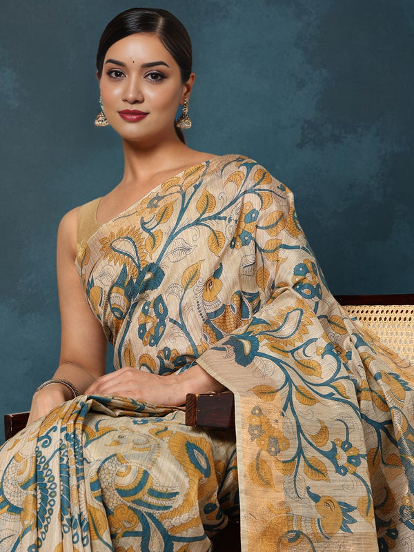 Indiehaat | Banswara Cotton Silk Saree Beige