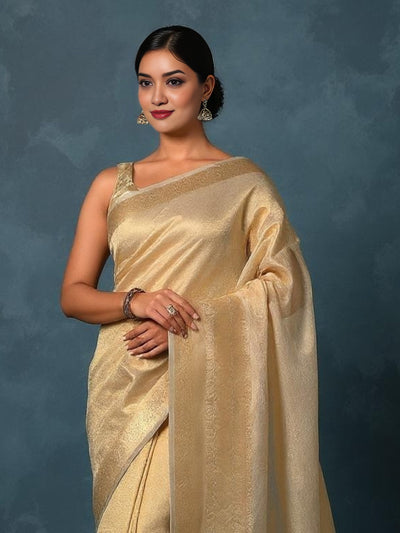 Indiehaat | Banarasi Crushed Tissue Silk Gold