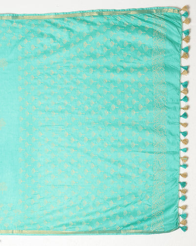 Indiehaat | Blockprint Katan Silk Saree Blue