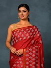Indiehaat | Blockprint Katan Silk Saree Red