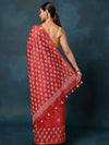 Indiehaat | Blockprint Katan Silk Saree Red