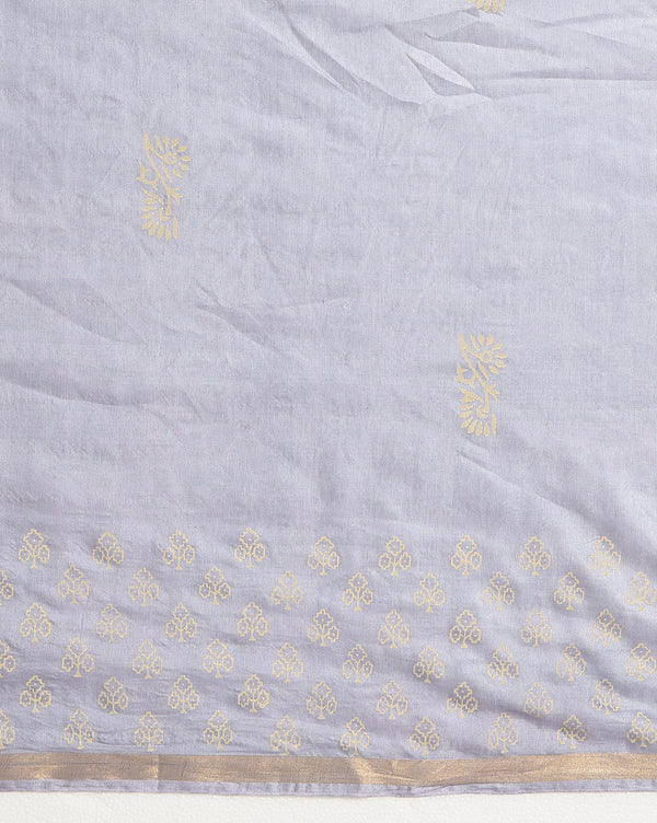 Indiehaat | Blockprint Katan Silk Saree Gray