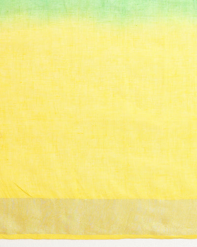 Indiehaat | Pure Linen Hand Ombre Dyed Saree Blue Yellow