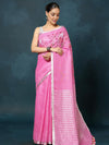 Indiehaat | Pure Linen Hand Embroidered Saree Pink