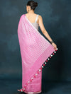 Indiehaat | Pure Linen Hand Embroidered Saree Pink
