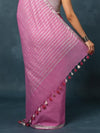 Indiehaat | Pure Linen Hand Embroidered Saree Pink