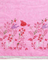 Indiehaat | Pure Linen Hand Embroidered Saree Pink